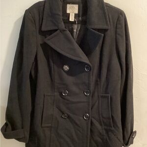 St. John's Bay Black Double-Breasted Wool Blend Peacoat